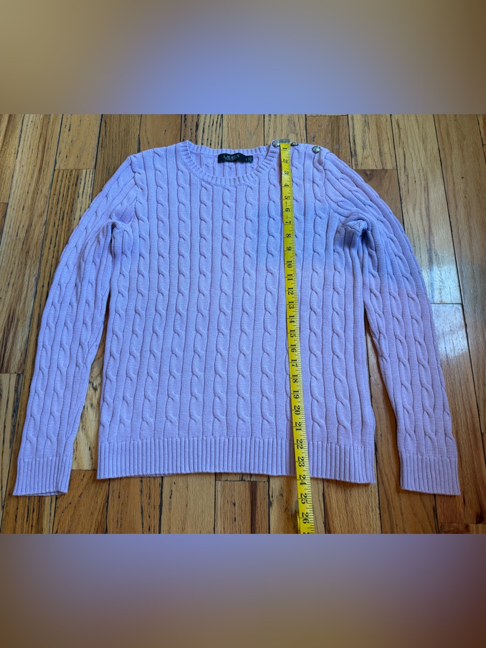 Lauren Ralph Lauren Cable Knit Button Shoulder Sweater Lavender Women Sz Large - Picture 13 of 13